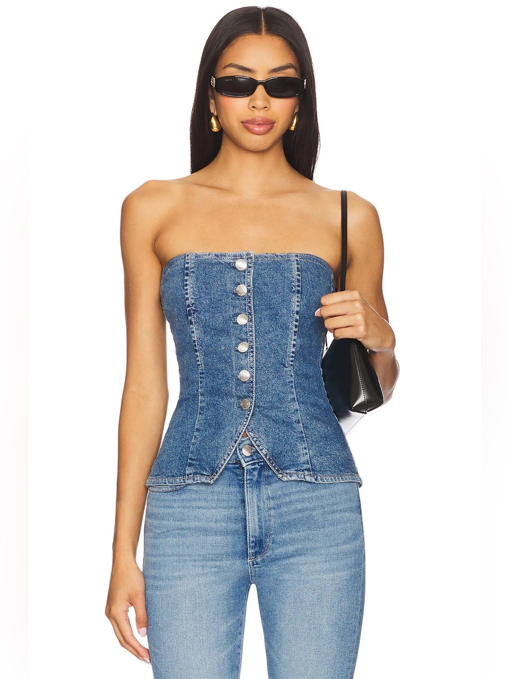 NWT Current/Elliott Strapless Button Front Denim Bustier Tube Top Heritage Blue